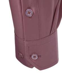 Calvornis Men's Minimalist Casual Button Front Long Sleeve Shirt, Commuter Style Plain Shirts, Fall - Dusty Pink - View 6