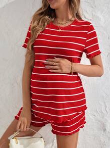 SHEIN Maternity Two Pieces Suits - Red - View 3