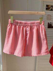 Comfortcana Women's Elastic Waist Striped Loose Casual Versatile Shorts - Red - View 4