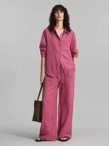 Ontre 2026 SS New Women's 2 Pieces Set, Casual Blouse & Wide Leg Pants, Daily/Beach/Brunch/Music Festival/Party Elegant Urban Chic Versatile Outfit - Hot Pink - View 7