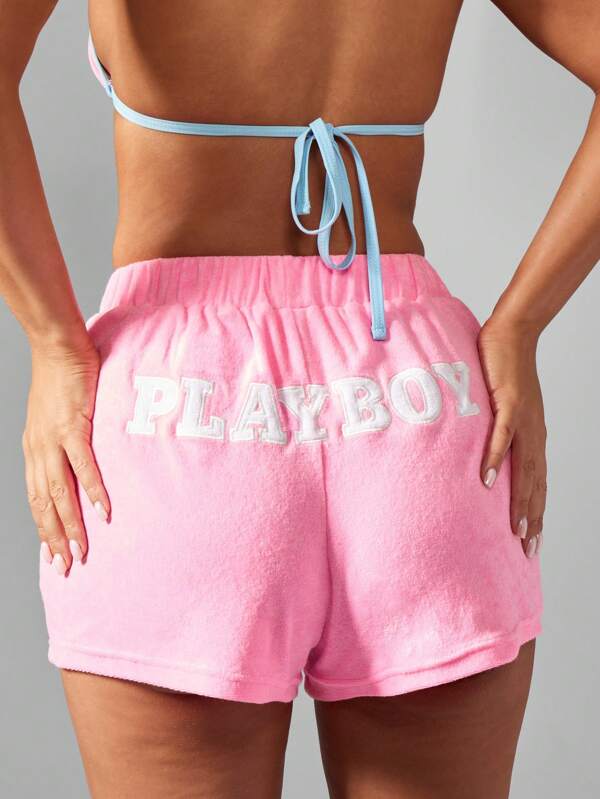 Missguided x Playboy Towelling Beach Short High Waisted Athletic Lounge Summer Holiday Hotpants Gym Sports Walking Bottoms Activewear Resort Wear