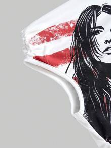 ROMWE J-Fashion Women's Sexy Leopard Print Asymmetrical Shoulder Slim Fit T-Shirt With British Flag Silhouette Design - White - View 4