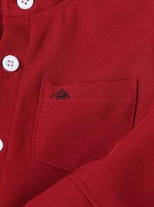 SHEIN 1pc Toddler Infant Baby Boy Chinese Collar Wine Red  Woven Shirt With Pocket Mountain Embroidery, Suitable For Autumn/Winter Neutral Baby Clothes Baby Boy Shirts Shirt For Baby Boy Neutral Color Baby Clothes - Burgundy - View 6