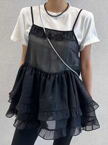 DAZY Camisola transparente para mujeres con diseño de pastel de capas en unicolor y patchwork