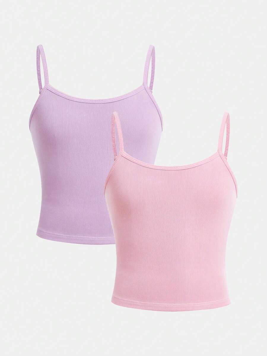 BloomMama Tween Girls'  Pastel Rib Cami Vest Top 2 Pack (8-12yrs)