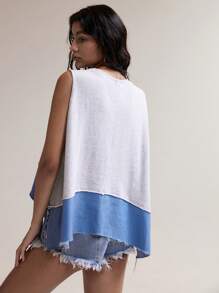 Easelle Damen Lässiges graues Patchwork Jeans Loose Tank Top, Frühling/Sommer - Grau - Übersicht 6