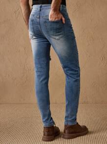 Manfinity NXTstreet Slim Fit Men's Stretch Ripped Distressed Skinny Jeans - Blue - View 3