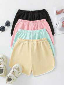 SHEIN Conjunto de shorts informales de estilo callejero y de universidad con colores contrastantes para niñas preadolescentes