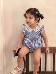 LMoss Kids LMoss   Baby Girl Woven Plaid Smock Collar Bodysuit  Baby Girl Clothes Summer Clothes Summer Baby Girls Clothing Infant Girl Clothes Summer Newborn Baby Girl Clothes Summer Girl Baby Clothes Summer