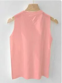 SHEIN Privé 女士仿珍珠串珠圆领无袖毛衣背心，优雅上衣 - 粉色 - 查看 2