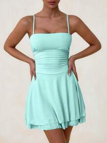 Zolique Einfarbiges gerafftes Trägerkleid, sexy Kleid, geeignet für den Sommer