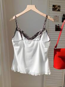 Comfortcana 女士豹纹拼布前系带吊带背心 - 白色 - 查看 2