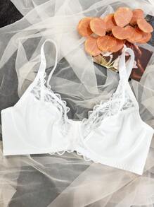 1 pièce Soutien-gorge sans fil sexy, confortable et en dentelle avec patchwork, grande taille pour femmes