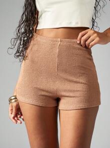 MISSGUIDED High Waist Textured Cycling Shorts Athletic Compression Waffle Knit Hot Pants Body Shaping Summer Workout Loungewear Beach Exercise Activewear