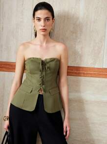 Gloray Canottiera tubolare intrecciata da donna con occhielli e vita strizzata, versatile per l'ufficio