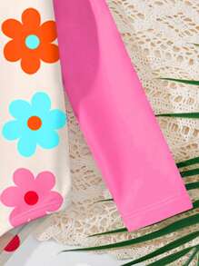 SHEIN Baby Girls' Casual Slim Fit Long Sleeve Rash Guard Swimsuit, Suitable For Summer - Multicolor - View 5