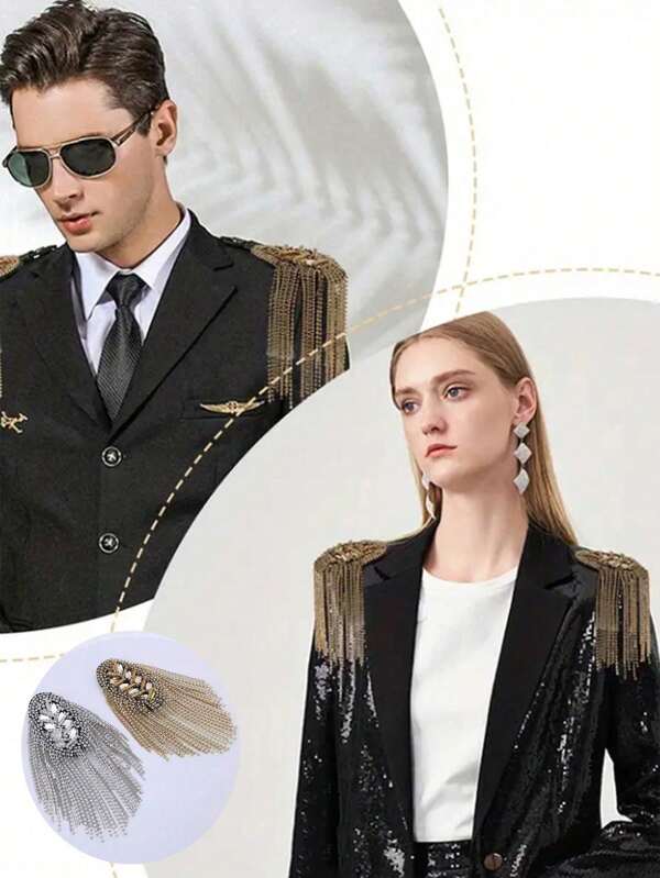 SHEIN 1 pieza Parche de hombro con flecos de metal con incrustaciones de diamante en color plateado para decorar ropa, bodas, fiestas y eventos especiales, con strass, parches termoadhesivos, accesorios de costura, suministros para manualidades, vuelta al cole, decoración de fiesta, Halloween