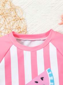 SHEIN 2pcs Watermelon Print Knitted Swimsuit Top And Triangle Swim Bottoms Set - White - View 3