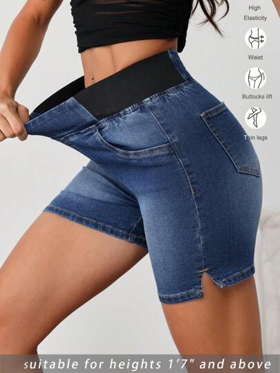 SHEIN Tall Women's Denim Shorts, Casual Skinny Stretch Shorts, Blue Women Denim Shorts Short Jeans For Woman Jean Shorts For Women Shorts Summer Outfits For Women Jean Shorts Shorts For Women Jorts Denim Shorts