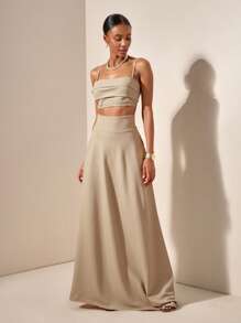 Zivah 2025夏季新品音乐节、复活节、圣帕特里克节、西部风、游牧风、生日派对、毕业典礼、学生、日常休闲、百搭、休闲、邮轮旅行、海滩、日光浴、潮流、荷叶边、吊带、麻花针织、竹纤维、卡其色、女士两件套