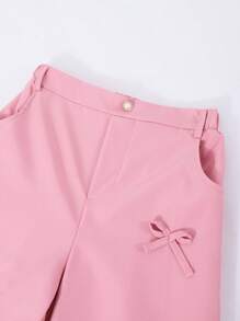 Tween 女童优雅蝴蝶结装饰阔腿休闲裤 - 粉色 - 查看 8
