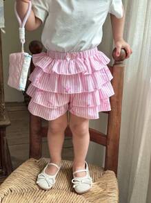 LMoss Kids Baby Girl Woven Striped Bowknot Casual Skirt - Pink - View 12