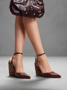 CUCCOO SZL Tacones de cuña de punta estrecha con estampado de leopardo para mujer, tacones altos de moda sexy de color negro, stilettos para atuendo de chica mala, estilo callejero sexy, fiesta de verano