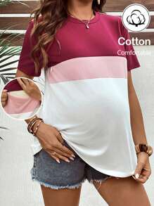 SHEIN Camiseta de lactancia con color contrastante y empalme para mujeres embarazadas, de vacaciones/casual