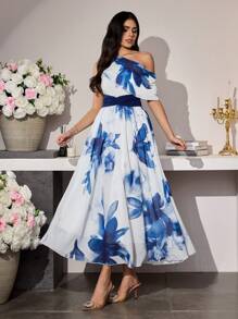 Modelyn French Style Floral Print Sleeveless Elegant Elegant Dress With Stylish Design, For Women, Spring/Summer