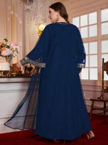 Al Najma 2 Pieces Plus Size Middle East Arab Women's Dubai Luxury High-End Elegant Lightweight Dress Set, Modest Kaftan