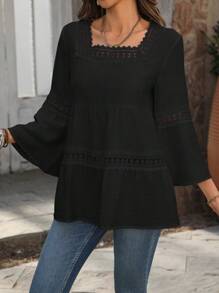Women Solid Color Long Sleeve Shirts, Fashionable For Summer - Black - View 4
