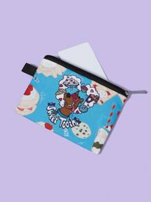 SCOOBY-DOO X SHEIN 可爱蛋糕和小狗印花零钱包，蓝色 - 彩色 - 查看 3