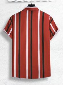 Manfinity Homme Short Sleeve Shirt, Fashionable For Summer Style Shirts For Men Cool Shirts For Men Men Fashion Shirts Nice Shirts For Men Men Streetwear Shirts, Plus Size Men Red And Black Dinner Shirt - Multicolor - View 2