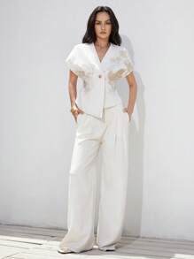 Aveloria Modichic Blusa de corte elegante con diseño bordado en la parte delantera - Blanco - Ver 7