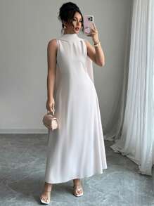 Chiquease Elegant Sleeveless Dress With Ribbons, Summer - Apricot - View 6