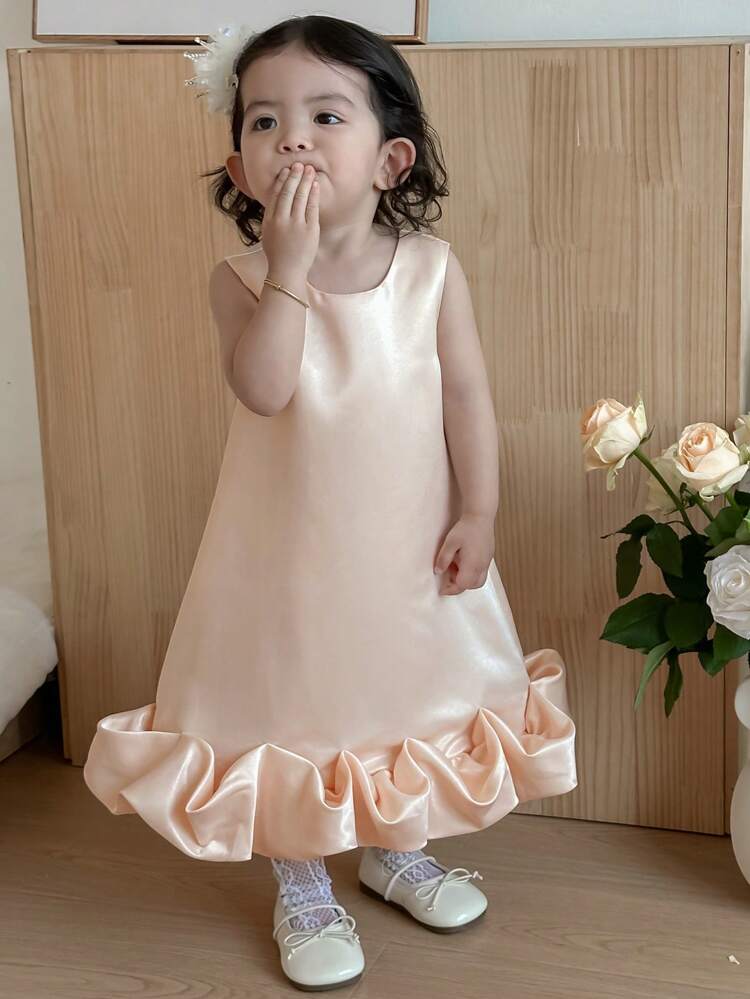 Baby Girl Elegant & Lovely Sleeveless Round Neck Ruffled Dress Set, Summer