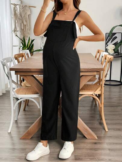 SHEIN Pregnant Women's Solid Color Twist Design Casual Loose Jumpsuit