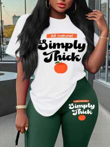 Maweii 2pcs Plus Size Summer Casual Letter Print Round Neck Short Sleeve T-Shirt And Shorts Set - Multicolor - View 3