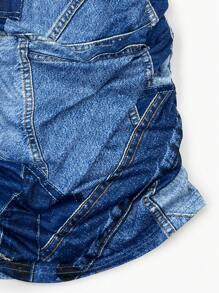 Sparklyn Teenagers Street Style Sports Party Denim Look City Letter Print Hooded Short Sleeve Snug Fit Mini Dress Fall Winter - Blue - View 5