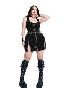 Whyspr Vestidos talla grande para rave y Coachella - Negro - Ver 2