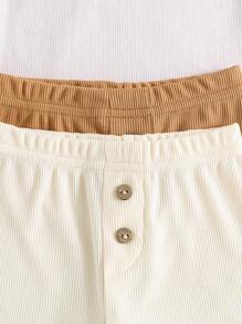 Pantalones cortos casuales con textura de punto de rayas para niños pequeños, ropa exterior