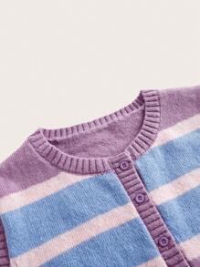 SHEIN Unity Women's Casual Striped Crew Neck Single-Breasted Knitted Vest - Purple - View 3