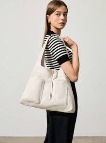 SHECARRY 女士时尚休闲日常通勤大容量单肩包 - 米色 - 查看 6