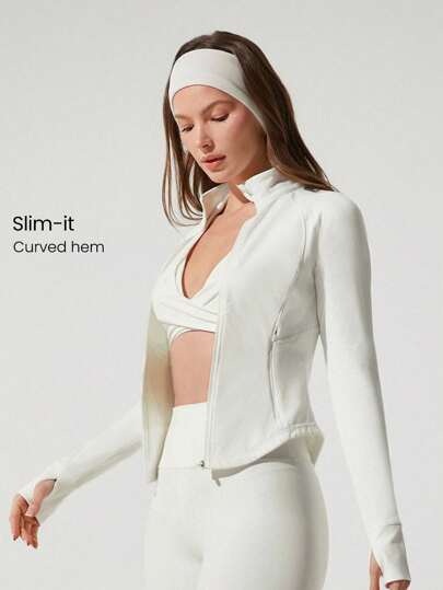 GLOWMODE Jaqueta Ativa de Mangas Longas com Zíper, Bolsos e Aberturas para os Polegares, Ajuste Slim, para Ioga de Baixo Impacto, Pilates, Estúdio e Uso Diário da FeatherFit™