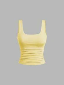 Sweetra Women's Casual Ruched Square Neck Camisole Tank Top, Summer