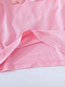 2pcs Girls' Colorful Flower Print Crew Neck Short Sleeve T-Shirt And Shorts Set, Toddler Summer Outfit - Pink - View 5