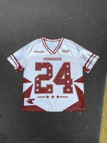 Coolane Women's Spring And Summer For Festival And Going Out Vintage Y2K Number Pattern Graphics Baseball White And Red Jersey T-Shirt