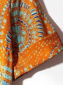 EMERY ROSE Vestido-camisa plus size feminino casual com estampa geométrica circular, adequado para passeios casuais diários/viagens de férias, gola de camisa, laranja tropical do sudoeste