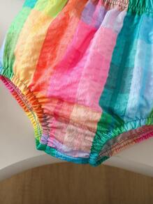 SHEIN 2pcs/Set Baby Girls Colorful Holiday Dopamine Plaid Cami Dress With Matching Triangular Shorts, Summer - Multicolor - View 4