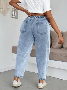 Dripcurv 大码宽松破洞锥形七分裤长牛仔裤，蓝色 - 淺色水洗藍 - 查看 2